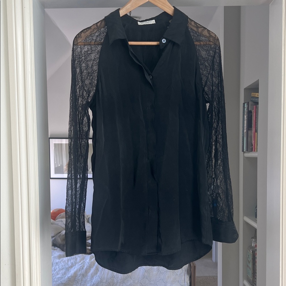 Equipment Black Blouse with Lace Sleeves